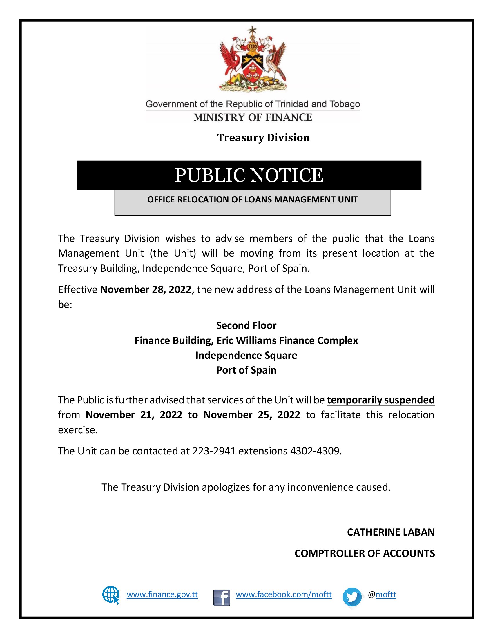 Public Notice Office Relocation Of Loans Management Unit Ministry public-notice-office-relocation-of-loans-management-unit-ministry