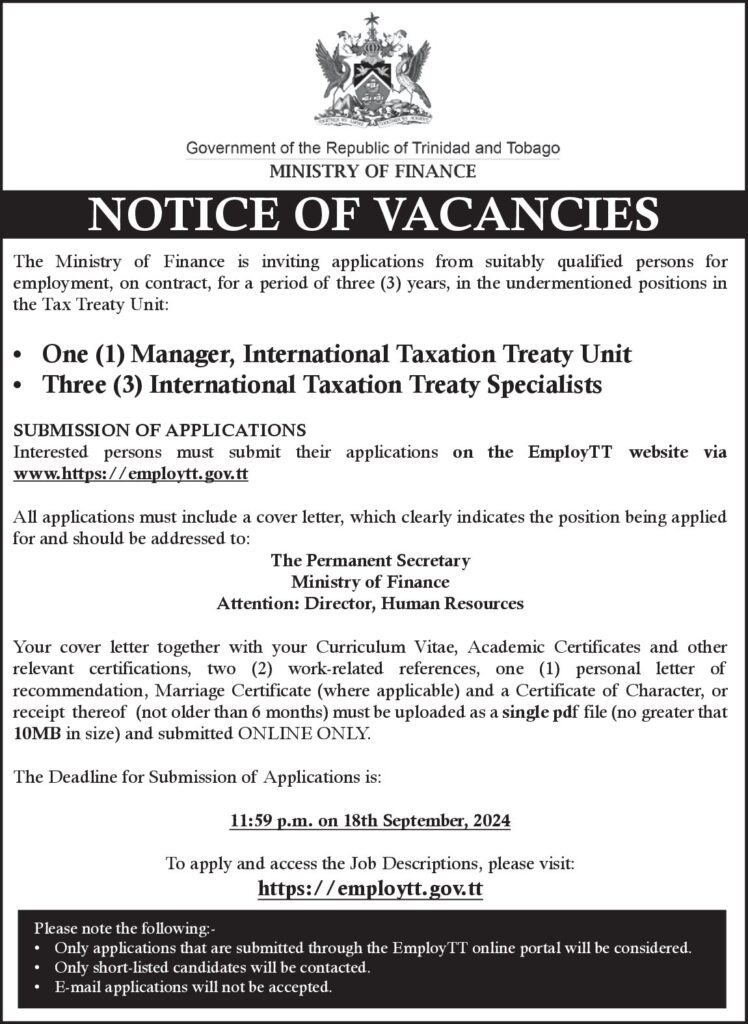 Notice of Vacancies Tax Treaty Unit, Ministry of Finance Ministry of